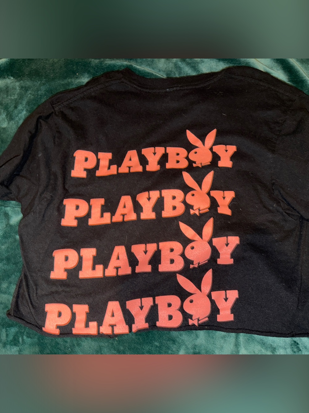 PLAYBOY Black Crop Top with pink Logo Print